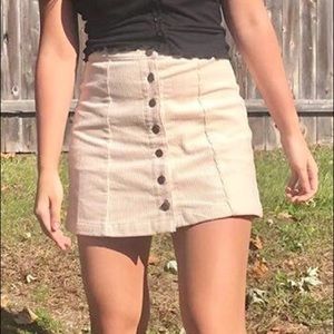 White Corduroy Button Up Mini Skirt